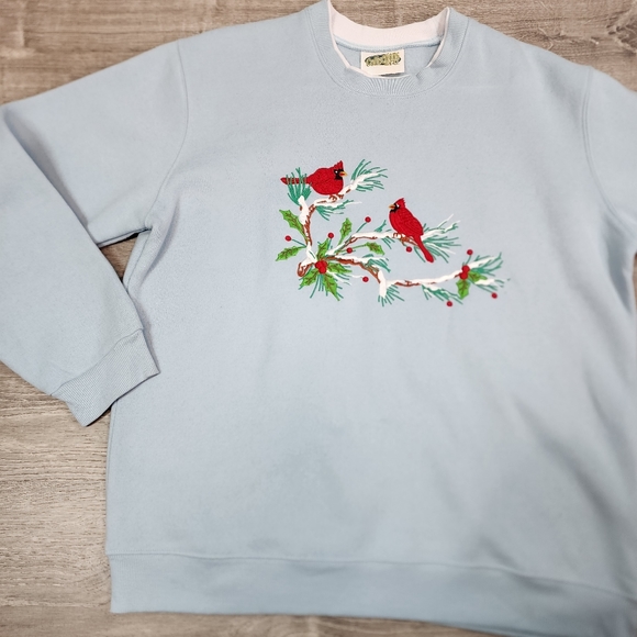 CARDINAL BIRD Graphic Pullover Blue Sweatshirt Crew Neck Collar Large - Picture 14 of 14